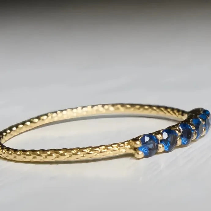 Thin Band Gold Color Blue Cubic Zirconia Brass Women’s Fashion Ring
