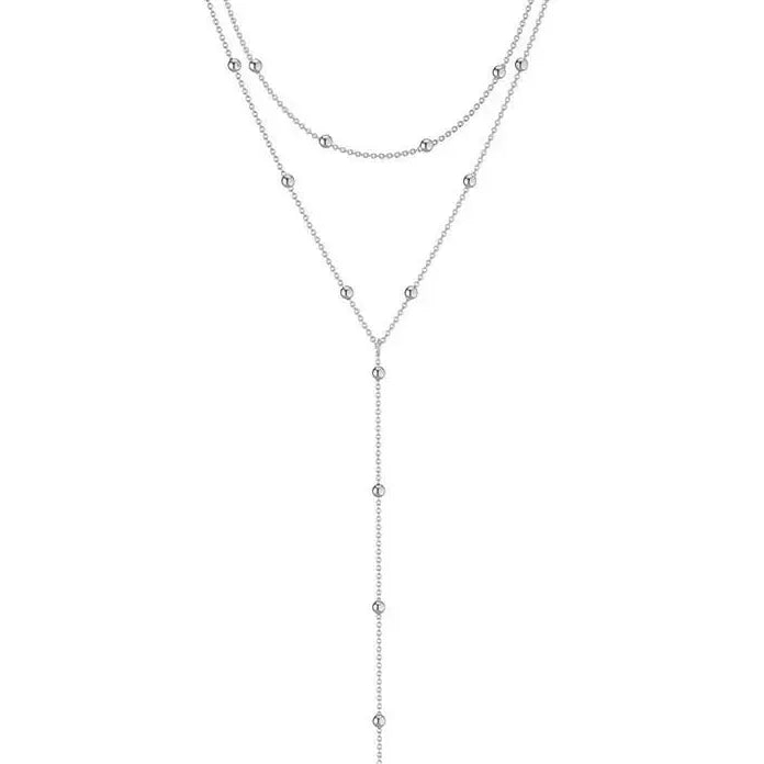 Gold Double Layer Long Chain Necklace Women Zinc Alloy Geometric Tassel