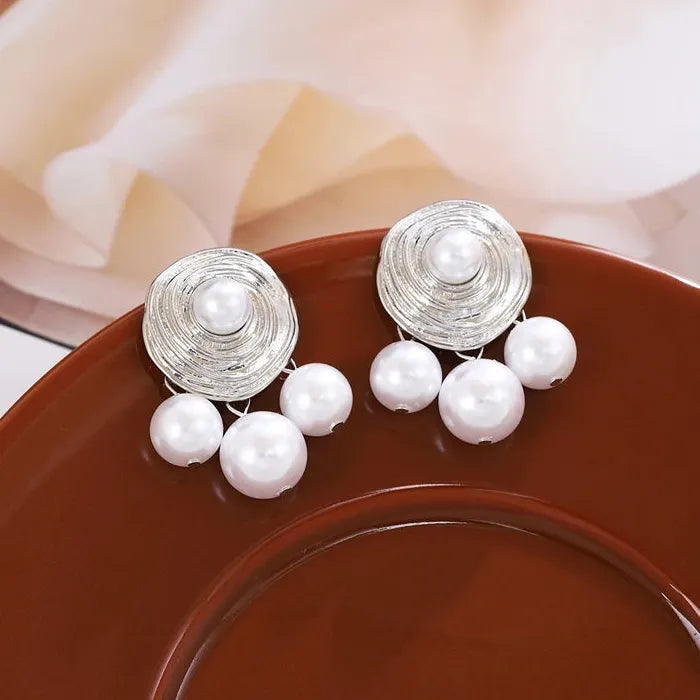 Vintage Pearl Round Drop Earrings for Women Zinc Alloy Pendant