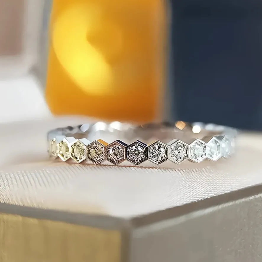 Women’s Geometric Wedding Engagement Ring Brass Cubic Zirconia Rose Gold Silver Band