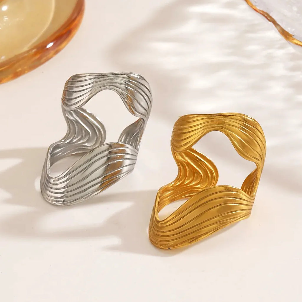 Vintage Geometric Wide Stainless Steel Cocktail Ring for Women Jewelry Gift