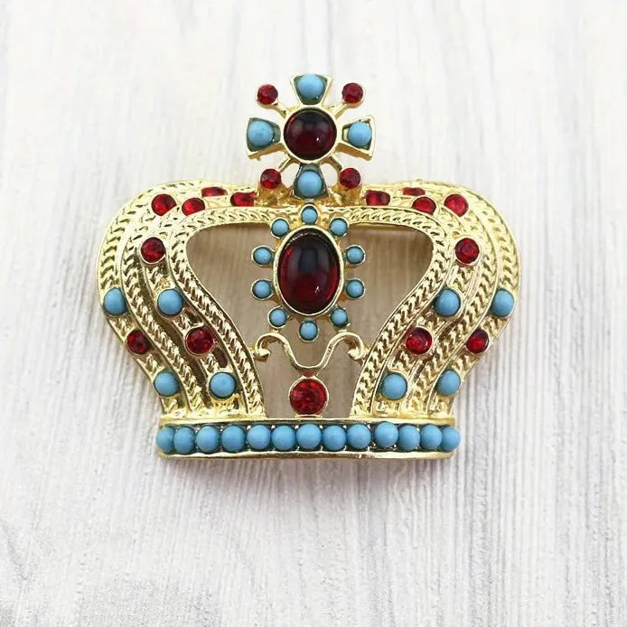 Antique Court Crown Brooch Vintage Gemstone Shawl Pin Corsage