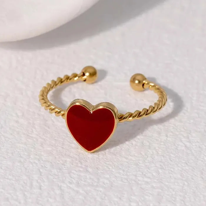 Adjustable Vintage Red Drip Oil Heart Ring for Women Stainless Steel 2025 Jewelry