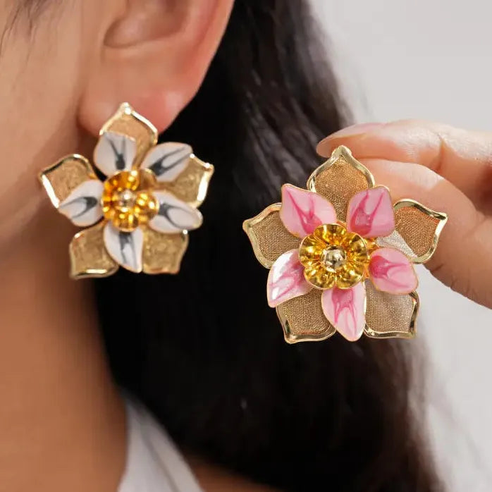 Vintage Drop Oil Flower Plant Motif Steel Needle Earrings for Women