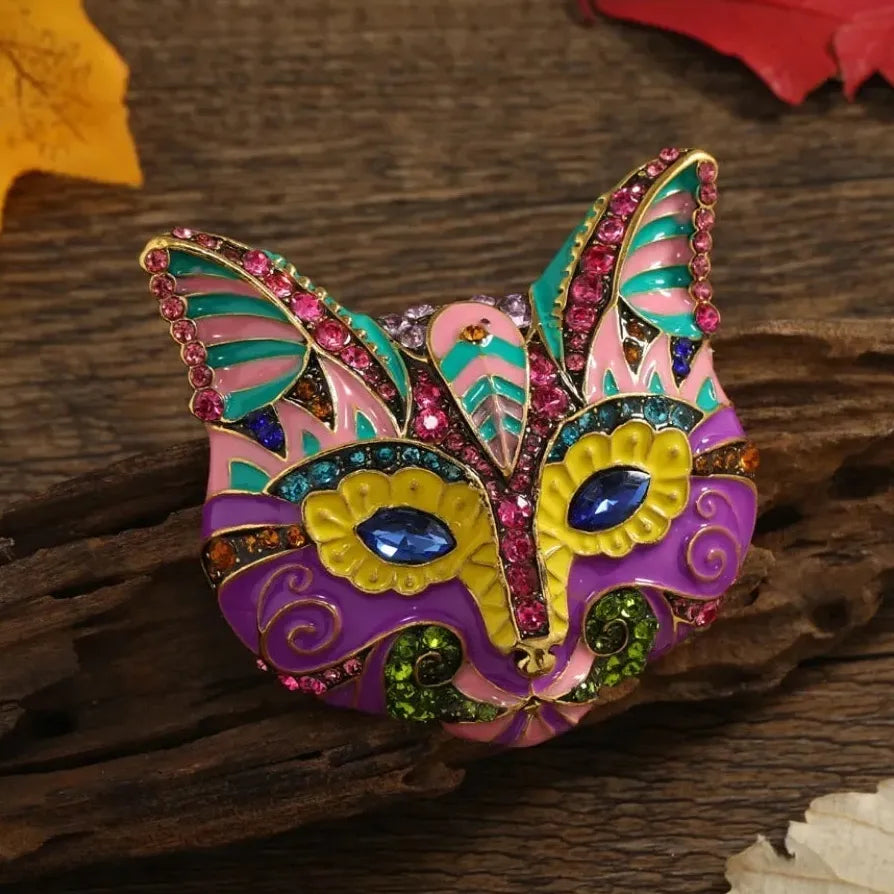Geometric Rhinestone Fox Head Brooch Stylish Jacket Accessory Gift