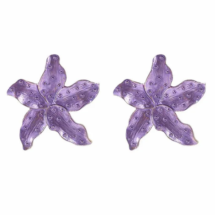 Colorful Exaggerated Flower Drop Earrings Zinc Alloy Petal Starfish Gift