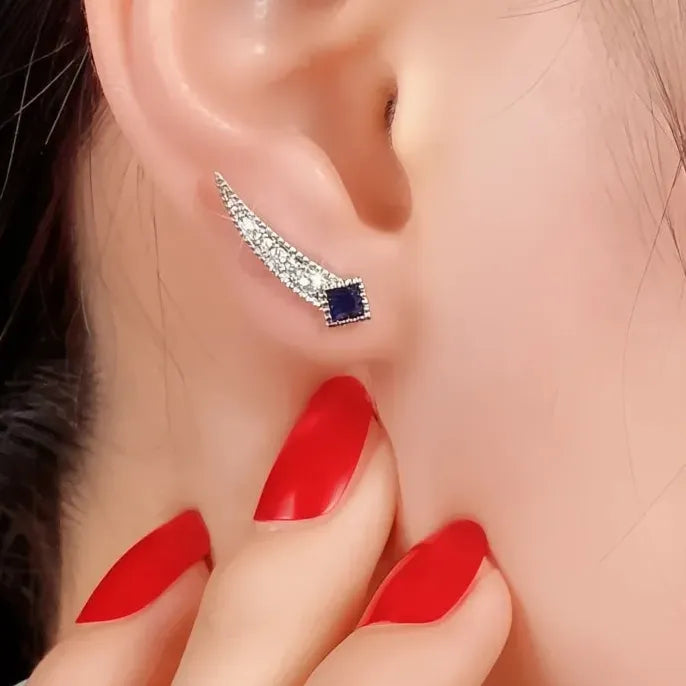 Noble Blue Geometric Cubic Zirconia Stud Earrings with Push-Back Closure