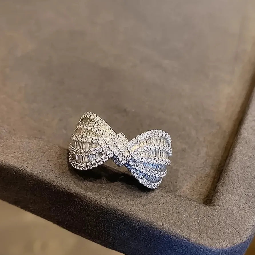 Brass CZ Eternity Wedding Band for Women with Elegant Bow Design