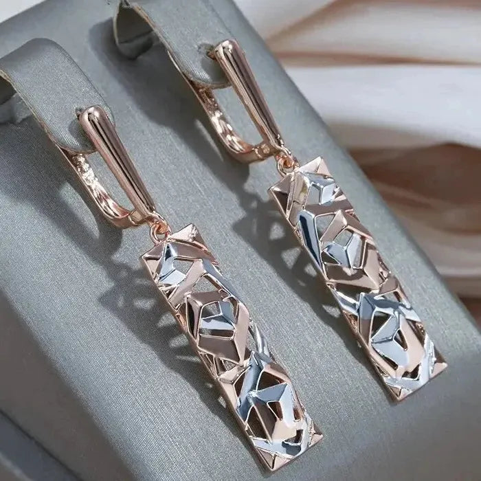 Minimalist Long Hollow Drop Earrings Rose Gold Silver Copper Wedding Gift