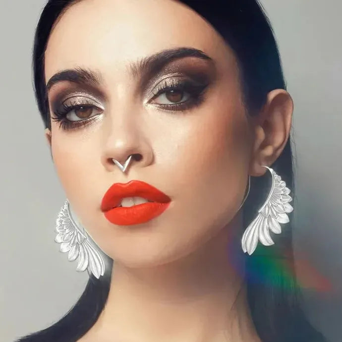 Vintage Angel Wings Zinc Alloy Feather Dangle Earrings for Women Gift