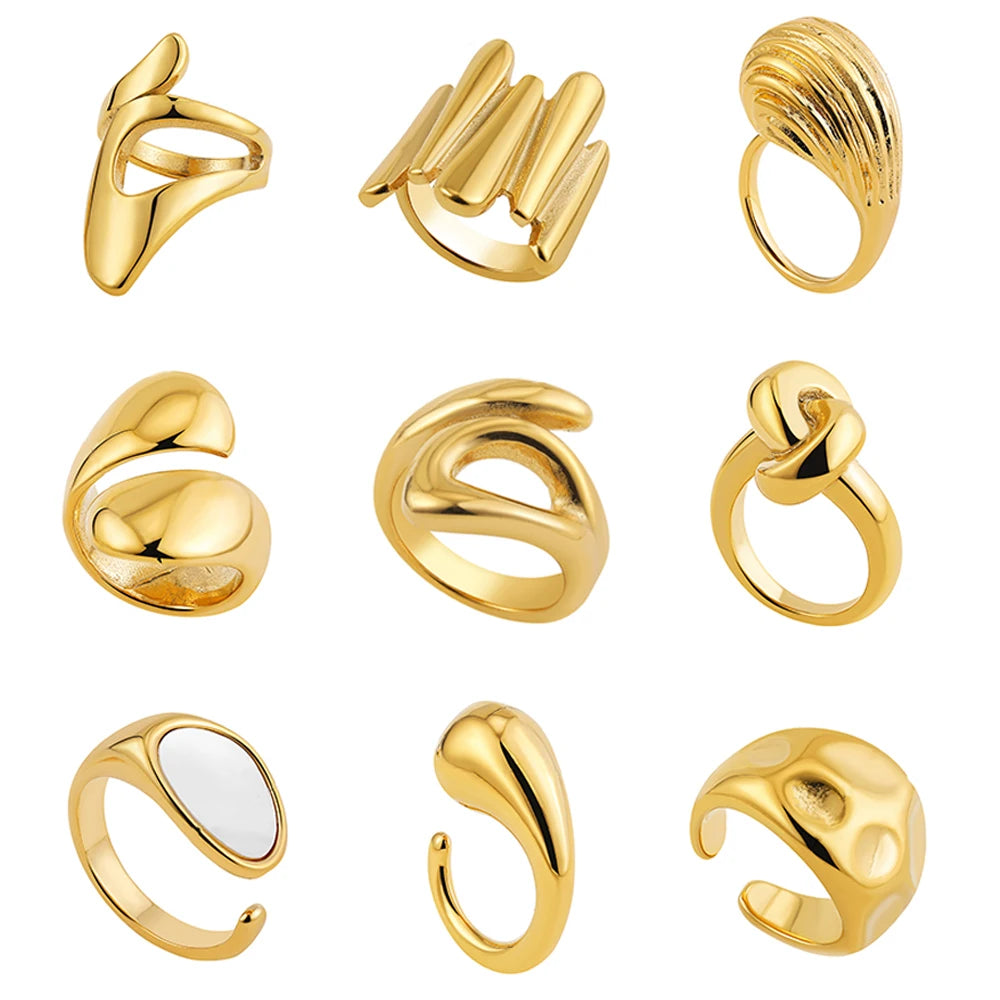 Vintage Geometric Knot Gold Plated Stainless Steel Ring Chunky Dome Jewelry Gift