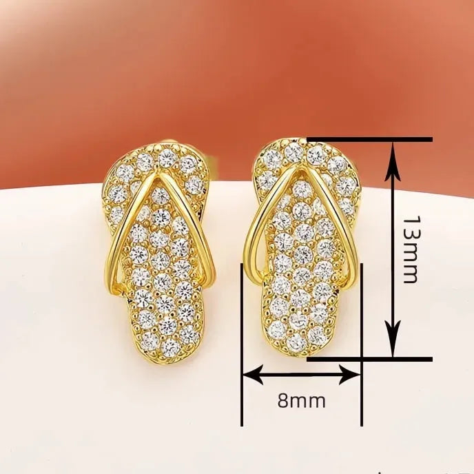 Trendy Geometric Slipper Stud Earrings for Women with Copper Alloy & Cubic Zirconia