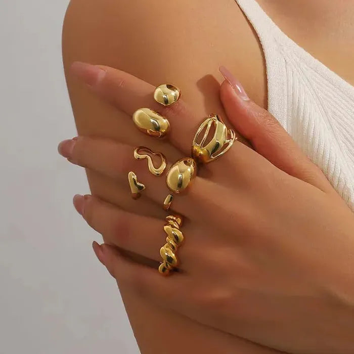 5Pcs Adjustable Gold Geometric Hollow Rings Fashion Jewelry Set 2026