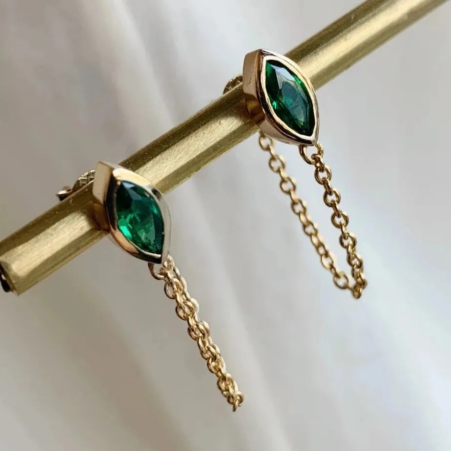 Green Women's Crystal Drop Earrings Luxurious Su Chain Pendant Wedding Jewelry