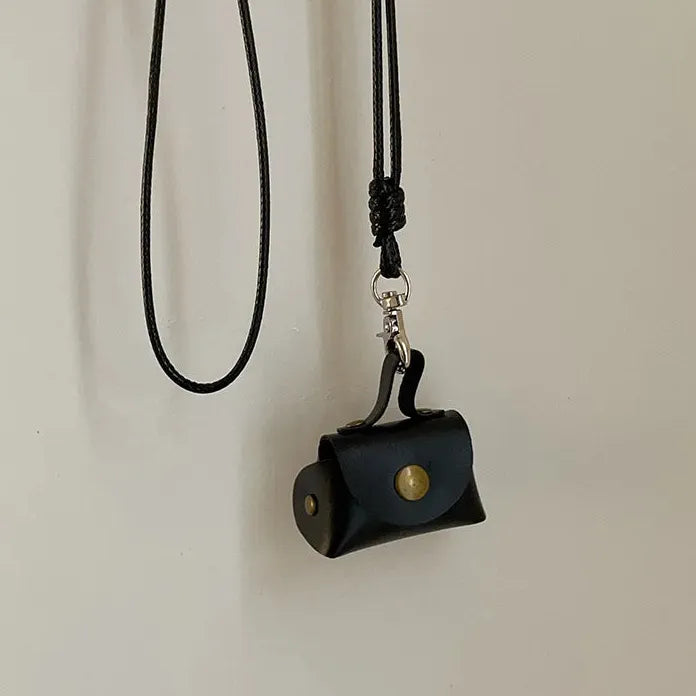 Leather Hanging Neck Coin Purse Pendant Necklace with Long Chain for Women