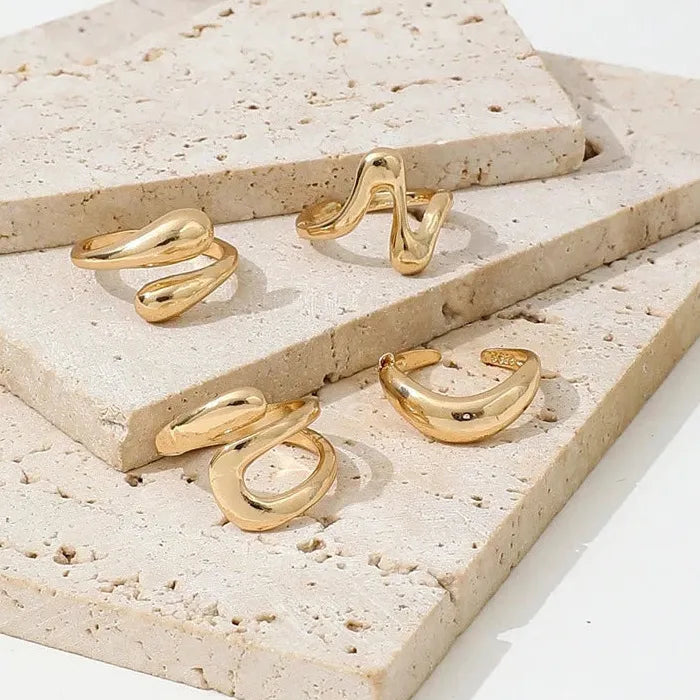 4Pcs Adjustable Vintage Geometric Metal Ring Set for Women Hip Hop Jewelry