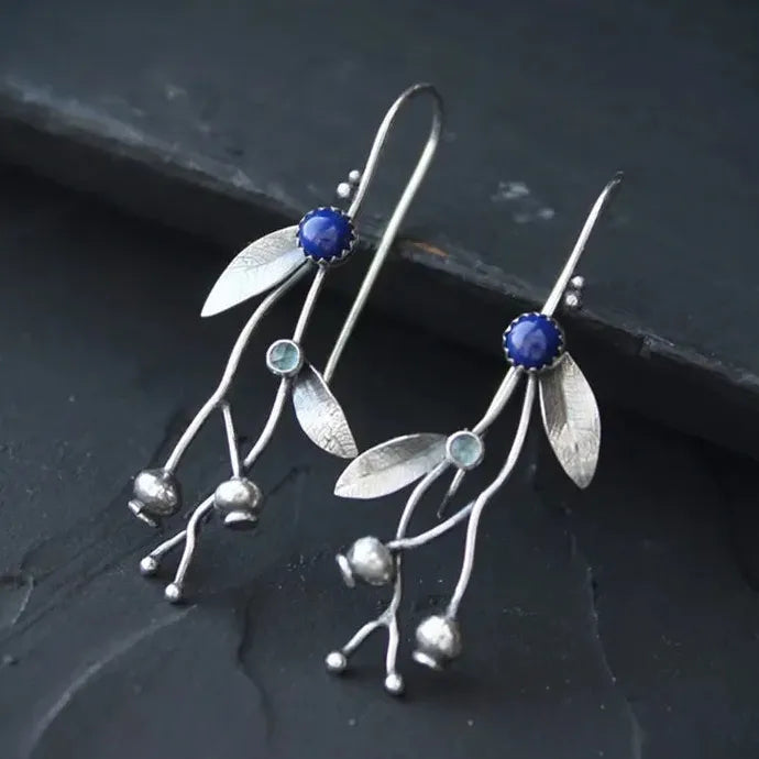Silver Blueberry Plant Earrings Elven Style Botanical Copper Jewelry