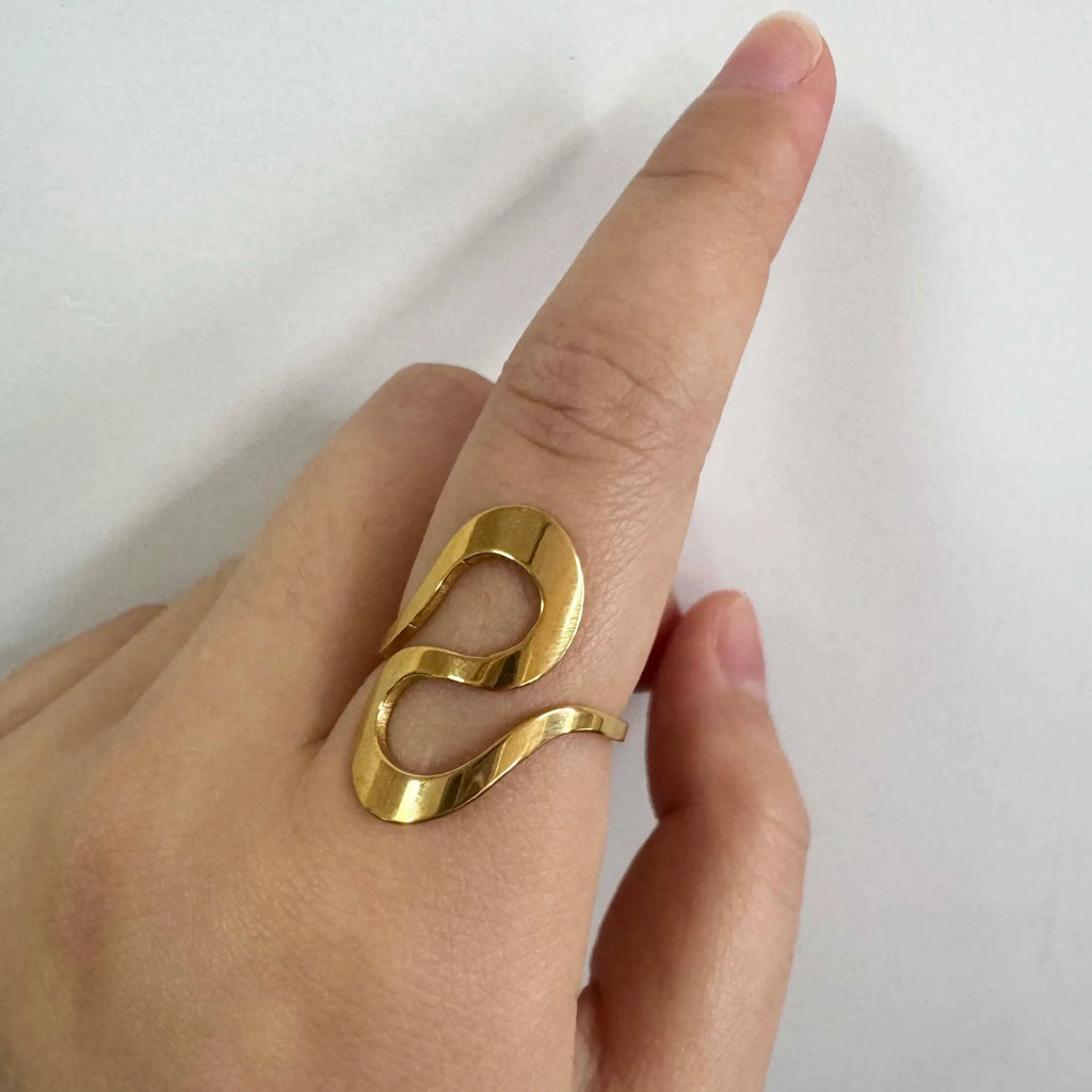 Stainless Steel Leaf Geometric Multi-Layer Open Cocktail Ring for Women Jewelry