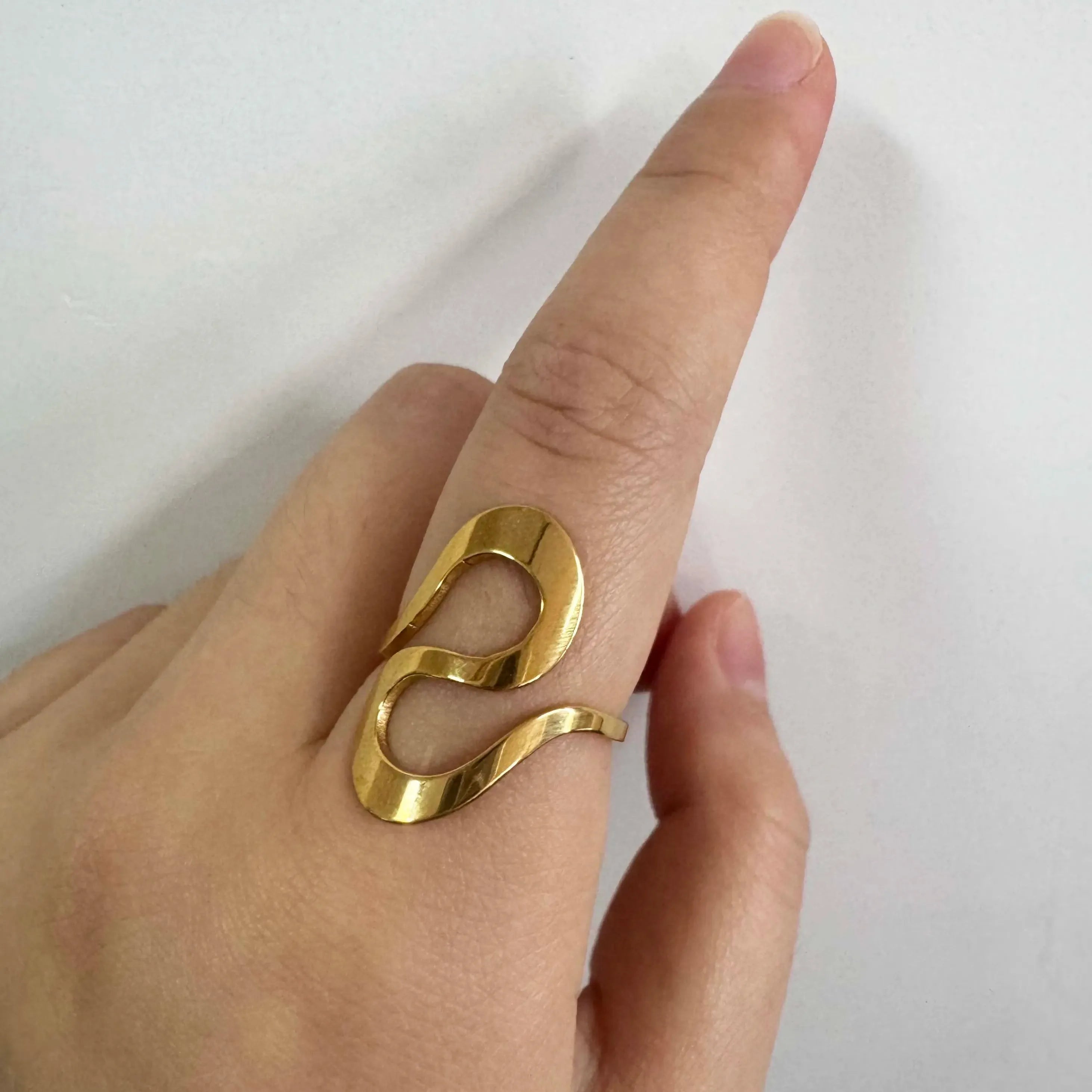 Stainless Steel Leaf Geometric Multi-Layer Open Cocktail Ring for Women Jewelry
