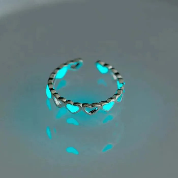 Adjustable Blue Heart Luminous Ring for Women Men Jewelry Gift Love Symbol