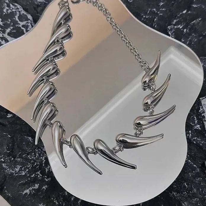 Punk Hip Hop Silver Rivet Chain Water Drop Thorn Choker Necklace Men Women
