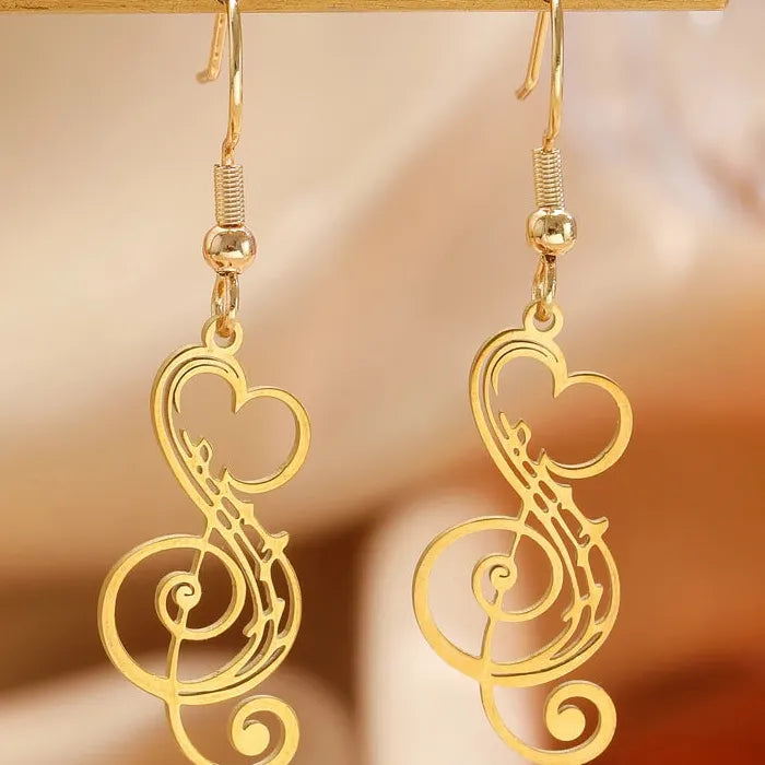 Stainless Steel Musical Note Heart Drop Earrings for Women Gift