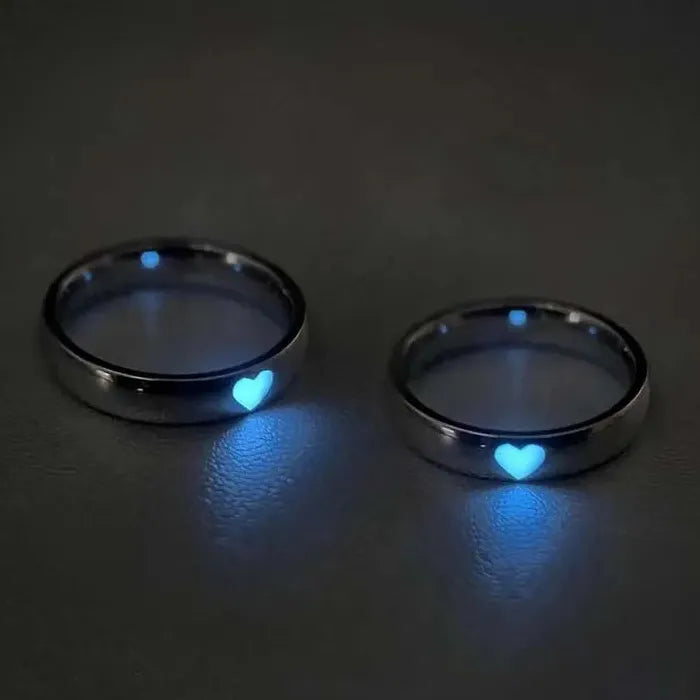 Adjustable Blue Heart Luminous Ring for Women Men Jewelry Gift Love Symbol