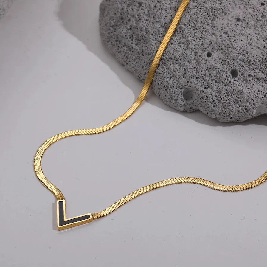 Gold Stainless Steel Snake Chain Necklace Women Korean V Blade Clavicle Jewelry