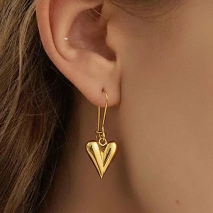 Stainless Steel Heart Drop Earrings for Women Retro Glossy Dangle Gift