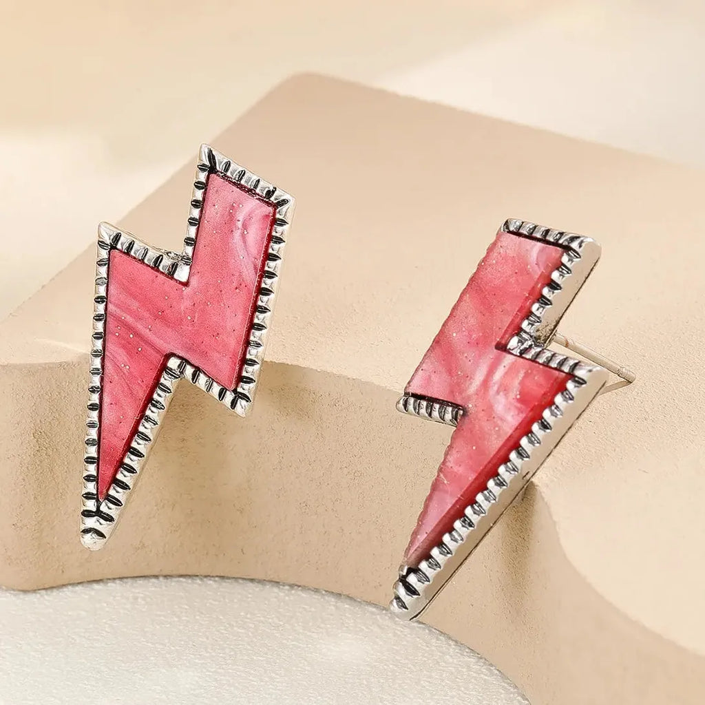Women's Two-Color Lightning Stud Earrings Neon Acrylic Zinc Alloy Jewelry
