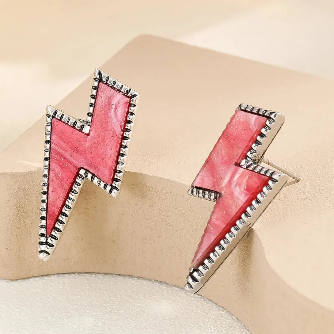 Women's Two-Color Lightning Stud Earrings Neon Acrylic Zinc Alloy Jewelry