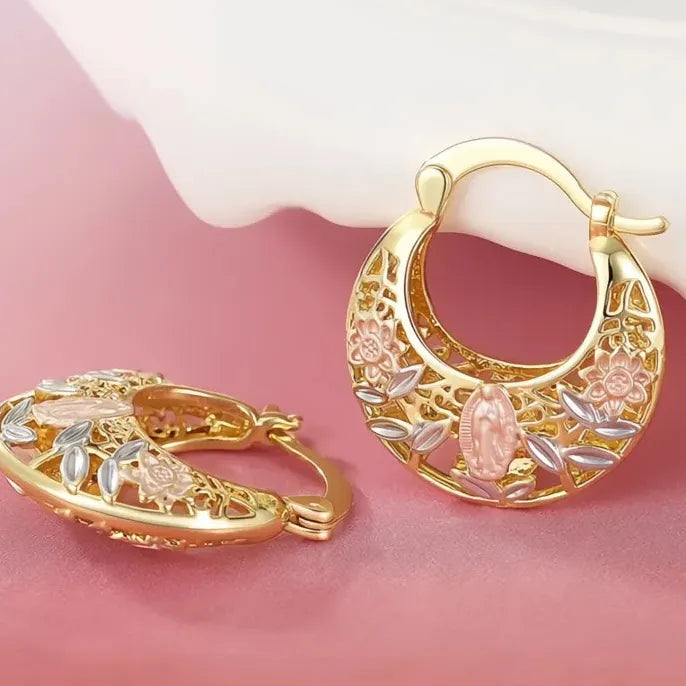 Gold Brass Geometric Hollow Hoop Earrings for Women Wedding Jewelry