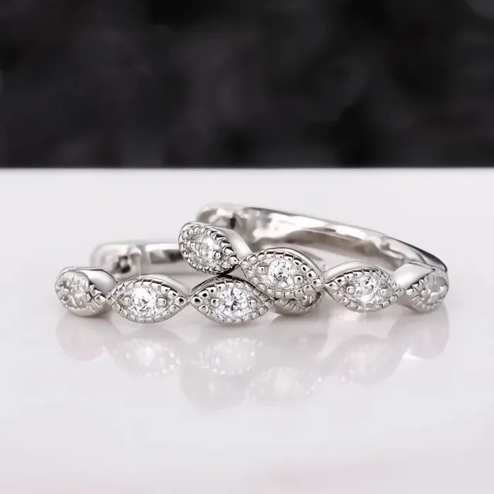 Geometric Silver Hoop Earrings for Women with Paved CZ Crystals