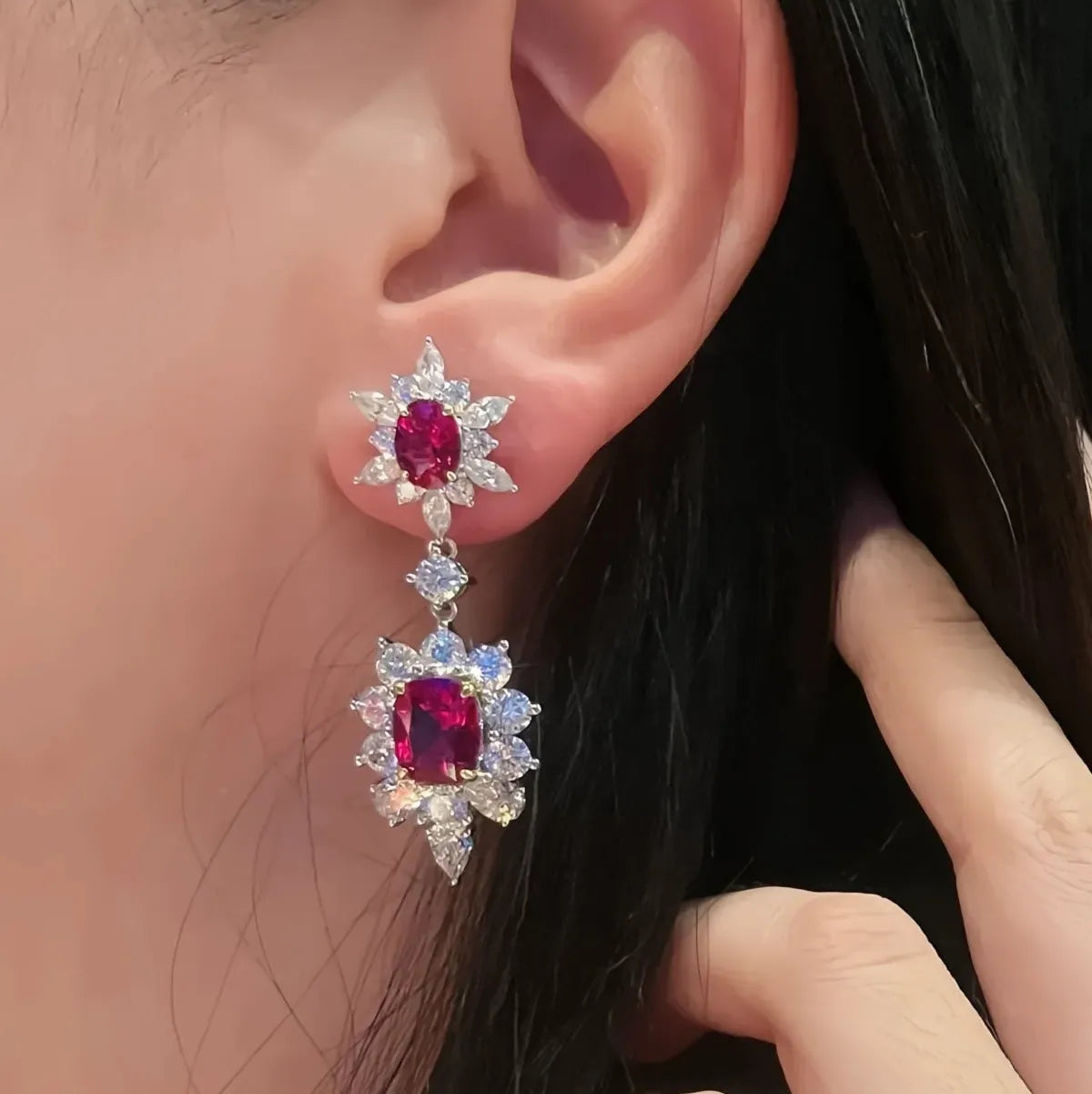 Geometric Copper Alloy Stud Earrings with Cubic Zirconia for Women