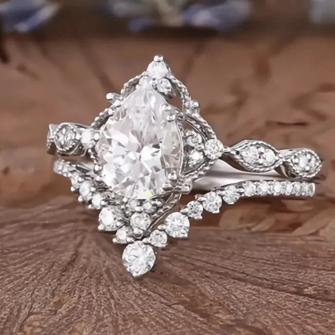 2023 Wedding Rings Set for Women Luxury Cubic Zirconia Brass Engagement Jewelry