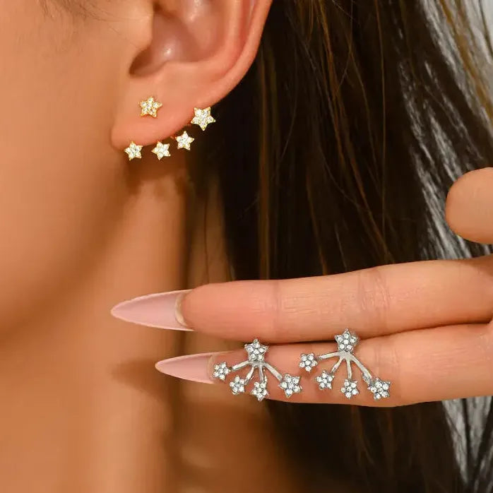 Star Stud Earrings Women Girls Vintage Geometric Pentagram Jewelry Gift