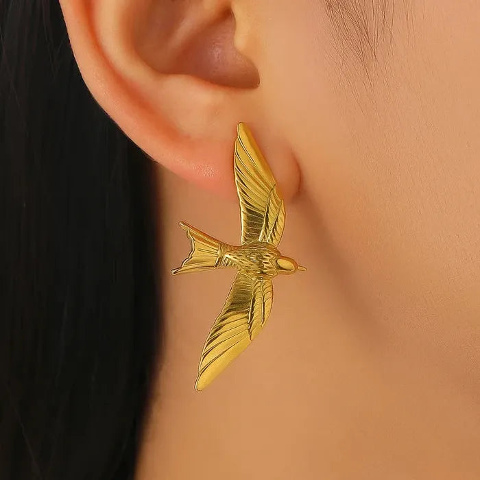 Stainless Steel Dove Jewelry Set for Women Vintage Bird Wing Earrings Ring