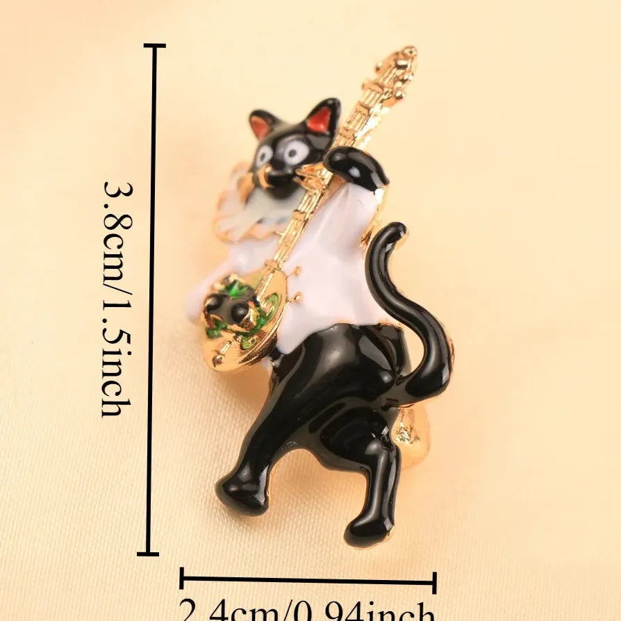 Luxury Guitar Cat Brooch Classic Jewelry Gift for Men and Women