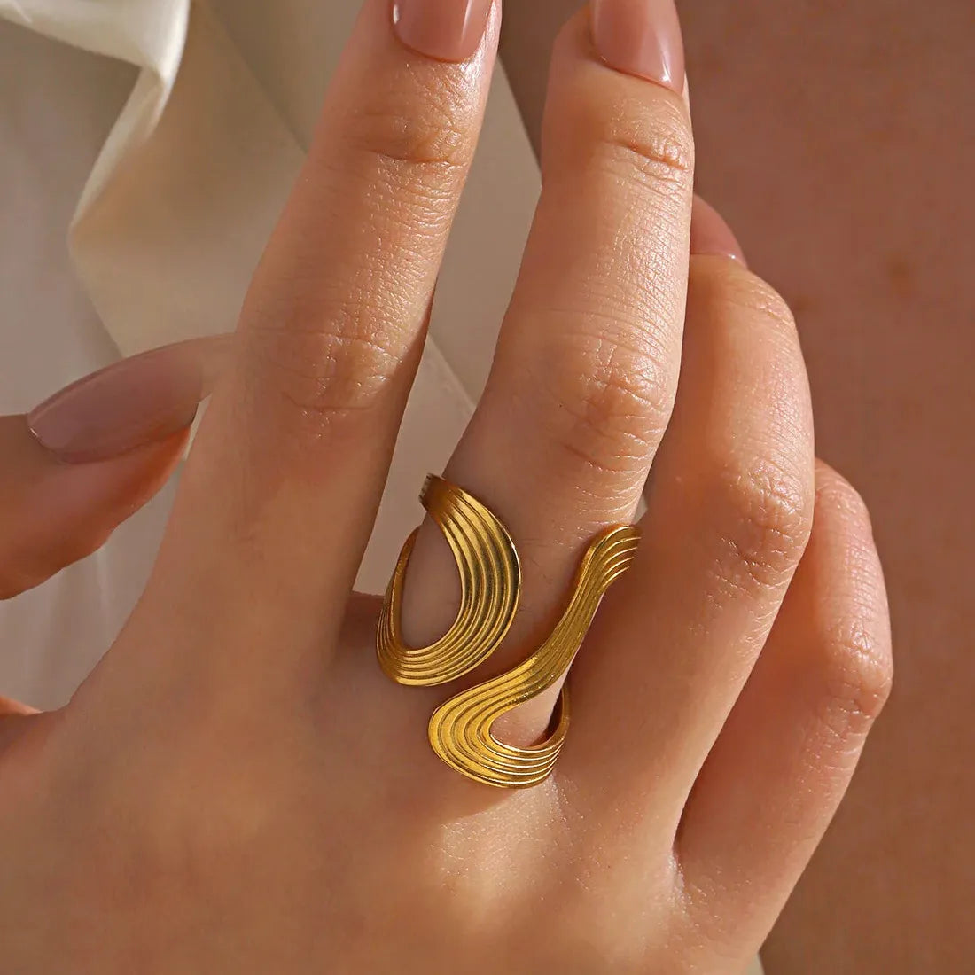 Vintage Geometric Wide Stainless Steel Cocktail Ring for Women Jewelry Gift