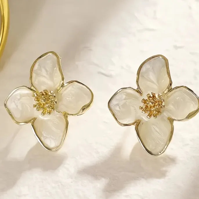 Lightweight Geometric Flower Stud Earrings Brass Epoxy Jewelry for Women