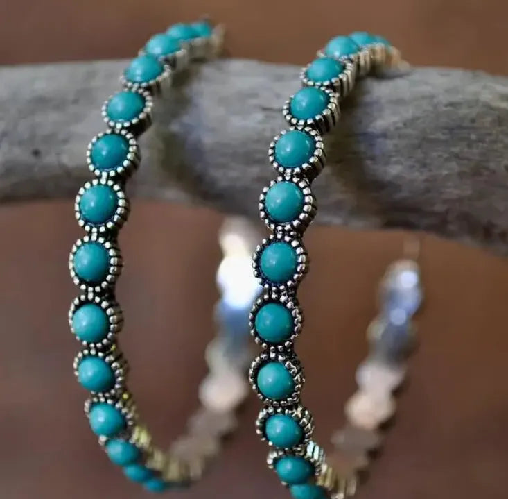 Vintage Green Geometric Big Hoop Earrings for Women Zinc Alloy Jewelry