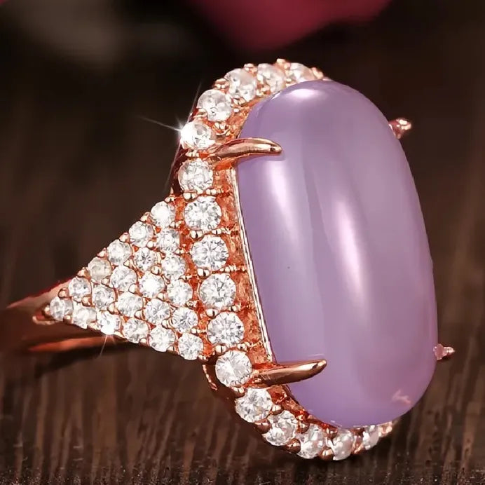 Elegant Imitation Moonstone CZ Brass Cocktail Ring for Women Gift