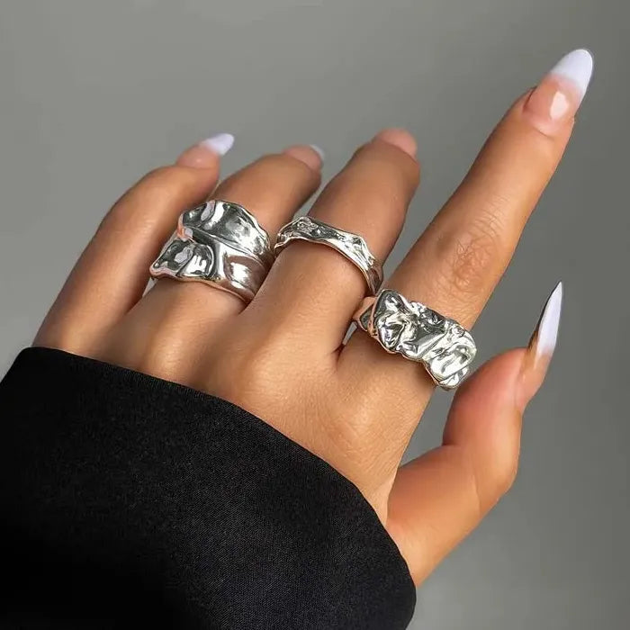 3Pcs Adjustable Geometric Metal Rings for Women Minimalist Gold Jewelry Set