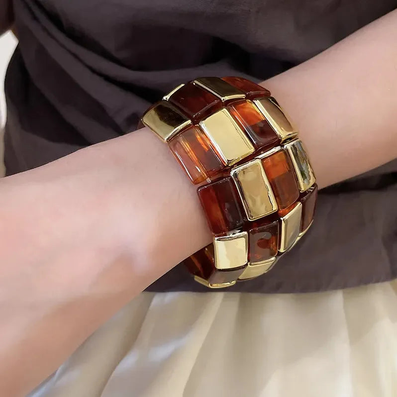 Acrylic Square Splicing Geometric Round Bangles for Women Simple Fashion Jewelry Bracelet