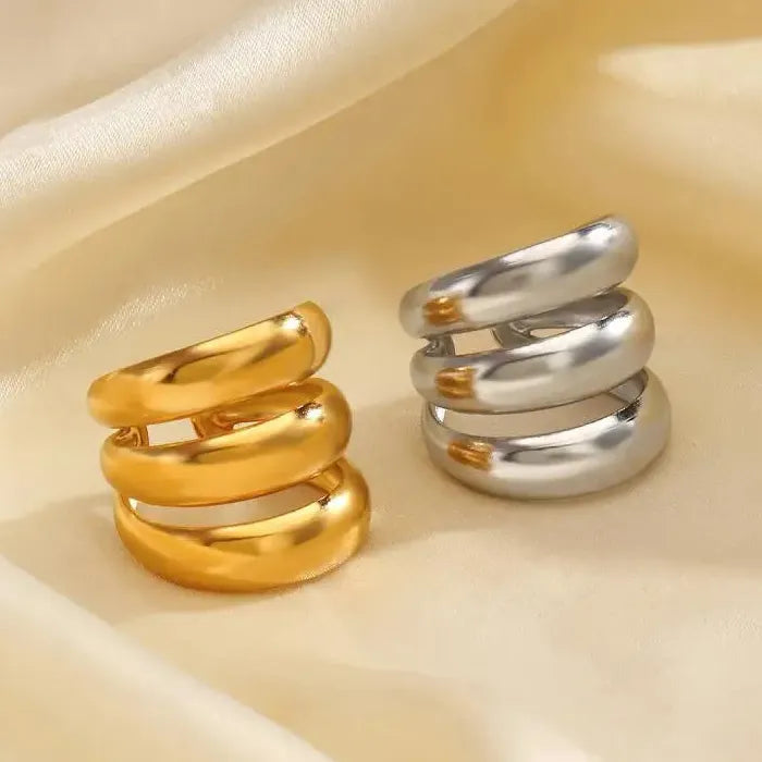 Stainless Steel Multi Layer Geometric Cocktail Ring for Women Gold Silver Jewelry