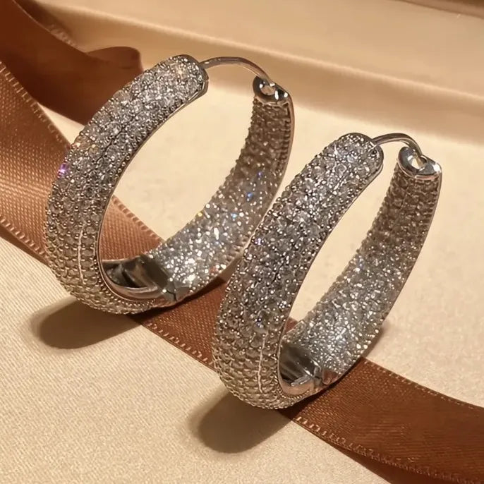 Fashion Shining Round Hoop Earrings for Women with Cubic Zirconia Party Jewelry Luxury Accessories
