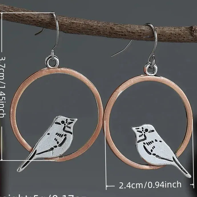 Vintage Bohemian Zinc Alloy Bird Pendant Earrings for Ladies, Cute Animal Jewelry