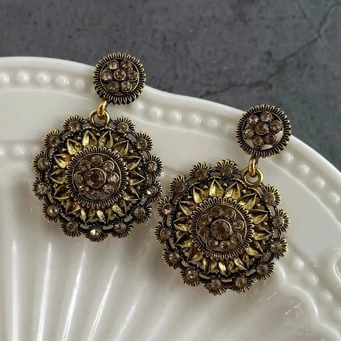 Plated Sunflower Drop Earrings Zinc Alloy Boho Vintage Luxury for Women