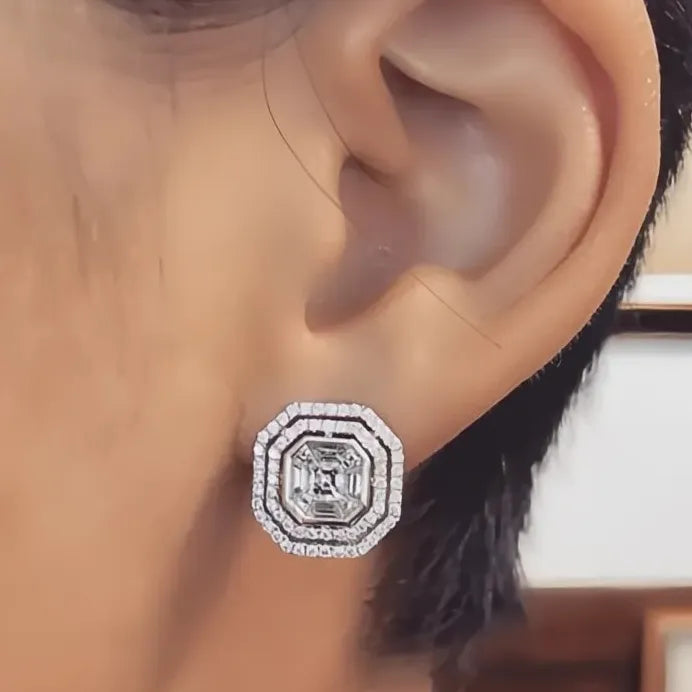 Geometric Square Cubic Zirconia Stud Earrings for Women Daily Party Wear