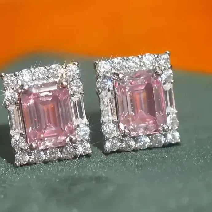 Pink CZ Geometric Copper Alloy Stud Earrings Elegant Women’s Jewelry